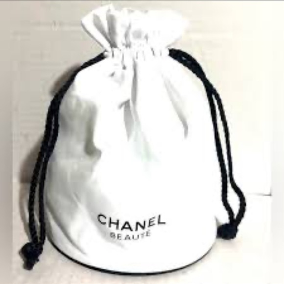 CHANEL White Cosmetic Pouch with Black Drawstrings